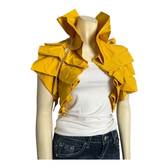 Hand Made Ruff Collar Wrap Shawl Dance Theatre Regency Yellow Daisy Diva Glam - Picture 1 of 10